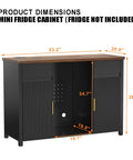 Big Home Bar Cabinet With Built In Fridge Space Fits Most Mini Fridges Modern Fluted Buffet Sideboard Table 53.2 Inches Long