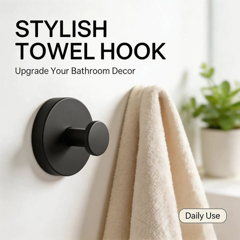 Heavy Duty Bathroom Wall Hook With Adhesive Or Screw Mount Rock Solid Rust Proof Metal Coat Rack for towel on wall.