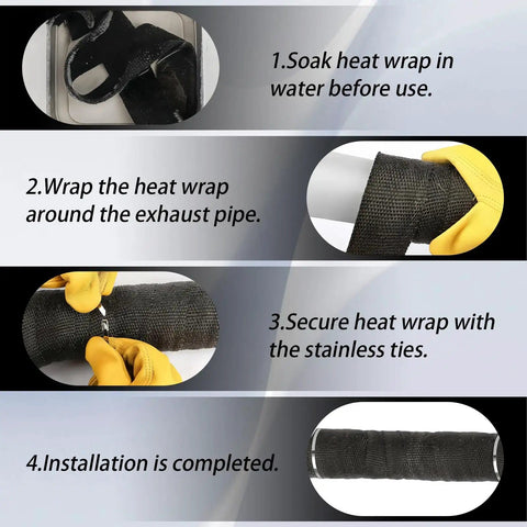 Installation steps for Exhaust Wrap Heat Shield Roll 2 Inch By 16 Foot Fiberglass Heat Wrap For Exhaust Pipes On Motorcycle And Car