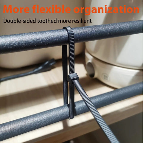 Assorted Zip Ties Set 8 12 14 18 Inch Heavy Duty Nylon Cable Ties With Self Locking Mechanism fastening cables on a rack