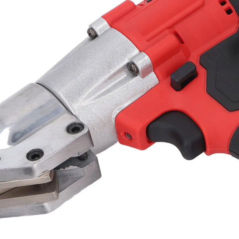 Close-up of Powerful 18V Cordless Electric Metal Shears With 800W Brushless Motor and Variable Speed Settings for precision cutting.