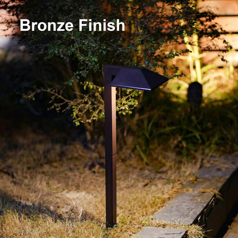 Bronze light from Low Voltage Landscape Path Lights 8 Pack Kit LED 22 Lumen Outdoor Walkway Pathway Lighting Wired Bronze Finish 3100K Warm White With Cable Connectors Easy Install For Your Yard illuminating path