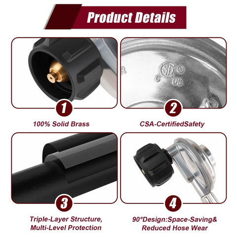 Universal Propane Regulator With Hose For Grills, Grillin Stoves And RV Campin Gear, QCC1 Connector, Five Eighth Inch Inlet.