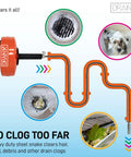 Graphic of 25-Foot Steel Drum Auger Plumbing Snake With Drill Attachment showing versatile drain clearing capabilities.