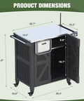 Outdoor Grill Cart With Stainless Steel Top, Rolling Utility Station, 2 Tier Storage Cabinet, dimensions shown