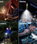 Rechargeable Tactical Flashlight With USB Magnetic Mount in use for camping, repairing, night walking, and emergency scenarios