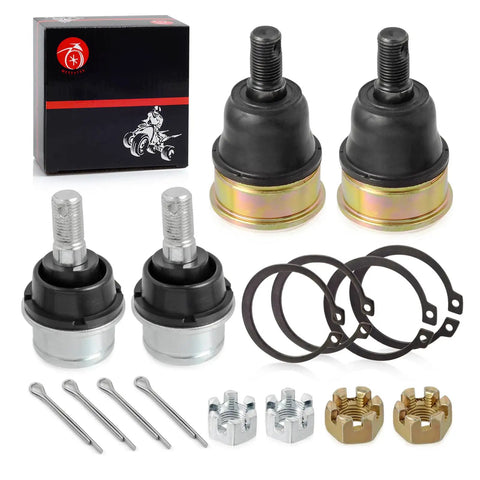 Beefed Up Upper And Lower A Arm Ball Joint Kit For Recon 250 TRX250 2X4 ES 1997 2023 Includes 2 Upper Joints 2 Lower Joints And Circlips Replacement Durable OEM Style. Black and silver ball joint kit with circlips and cotter pins