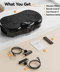 Full Body Vibration Plate Shake Platform set with remote, user manual, and resistance bands for home gym fat burn and toning 300 lbs