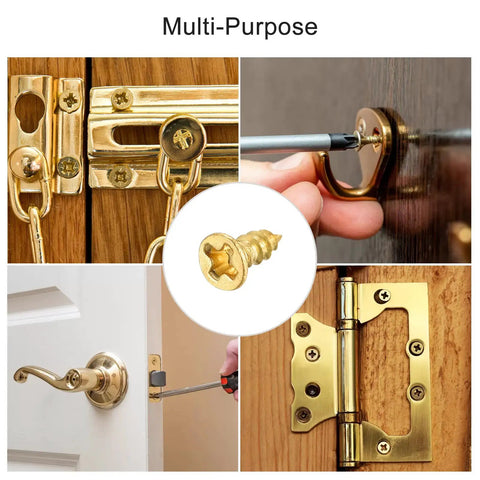Top Shelf Brass Wood Screws M2x5mm 100 Pack Phillips Flat Head Self Tapping Low Profile Fasteners Rust Resistant Copper Hardware used on multiple fittings.