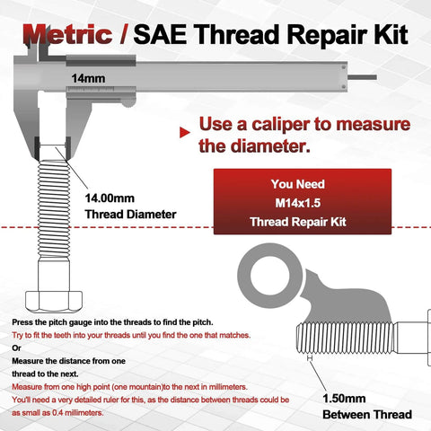 Instructions for using the Pro Grade 15 Pcs M14x1.5 Thread Repair Inserts Kit With Spiral Drill Tap Wrench And Tools, Stainless Steel Helicoil Style.