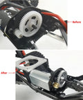 Before and after installation of Heavy Duty 0.5M Metal Transmission Gear Set With 32T And 8T Spur Gears For One Twenty Fourth Scale RC Cars Like SCX24 Upgrade To Boost Speed And Torque