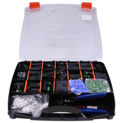 Ultimate Connector Kit With T-18 Crimp Tool For WP-1505 Pro Weather Pack Replacement Including Assorted 1 Way To 4 Way Inline Terminals in case