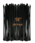 Heavy Duty 18 Inch Zip Ties 100 Pack Nylon Cable Ties With 175 Lb Tensile Strength Outdoor UV Resistant Black For Industrial Home And DIY Cable Management Bundling Wires Hangs And More displayed in a bundle