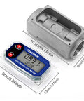 Digital Turbine Flow Meter With LCD Readout And NPT Counter For Diesel Gasoline Kerosene And Oil 1 Inch Inlet Compact Lightweight Design image showing dimensions