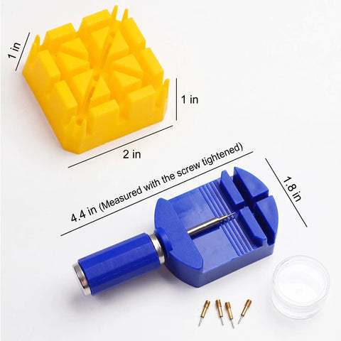 53 Piece Watch Band Tool Kit With Link Remover Pro Grade Spring Bar Tools showing link remover and measurements