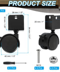 Heavy Duty Swivel Caster 1 Point 5 Inch Wheel 4 Pack Locking Brake Casters For Furniture Legs dimensions with mounting bracket and screws.