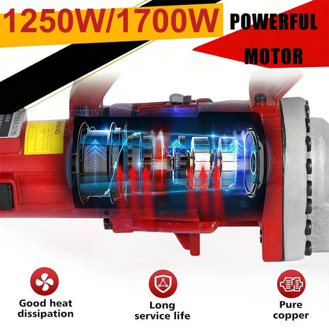 Cutaway view of Electric Hydraulic Rebar Cutter 1700W with copper motor highlighting power and durability features.
