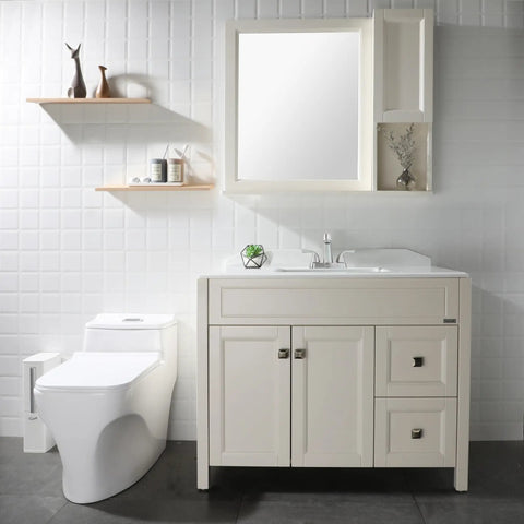 Modern bathroom with Two Handle Deck Mounted Bathroom Sink Faucet With Brushed Nickel Finish, Includes Lead Free Drain Assembly.