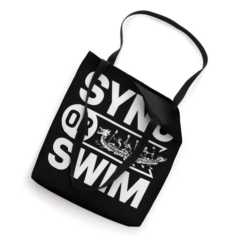 Paddler Tote Bag For Dragon Boat Racing And Dragonboating Fans, black tote with 'Sync Or Swim' text and dragon boat graphic
