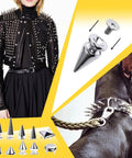 Dope 550 Piece Punk Studs And Spikes Kit with jacket, studs, and spiked dog collar for craft projects.