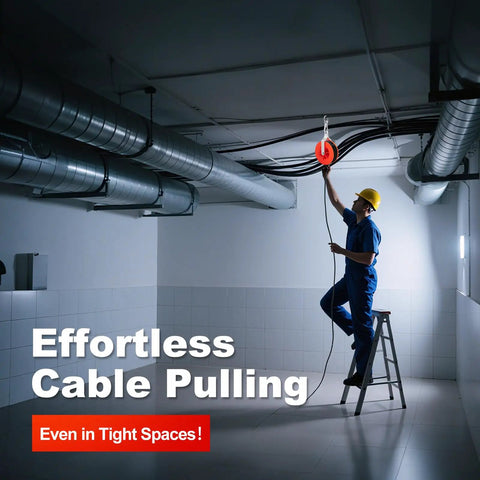 No Hassle Cable Pulley Kit For Low Voltage Network Wiring, installing cables through tight spaces with dual wheel guide.