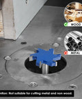 Beast Slab Flattening Router Bit 1/2 Inch Shank 2-1/2 Inch Cutting Diameter 6 Flute Surfacing Bit in router, metal warning