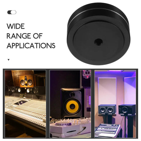 Black aluminum speaker isolation pads for durable vibration control and noise reduction slip resistant foot mats for CD players and computer cases