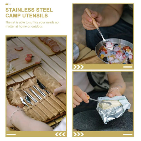 Stainless Steel Camping Utensil Set With Spoon Fork Chopsticks All In One Travel Camp Kitchen Kit For Outdoor Hiking Portable Camp