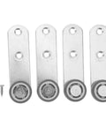Heavy Duty Side Mount Casters For Sliding Closets And Barn Doors Featuring Solid Rubber Bottom Rollers, silver metal plates with rollers.