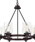 Six-Light Chandelier Pendant Light Fixture For Kitchen Island In Oil Rubbed Bronze With Cylindrical Clear Glass, modern design