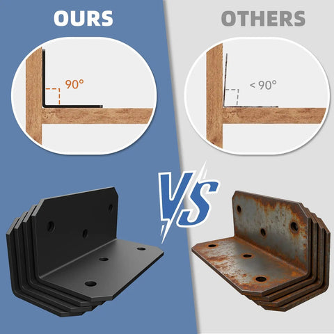 Comparison of Heavy Duty 4X2 Steel L Brackets With 300 Pound Load Rating versus lesser quality brackets showing strength and stability.