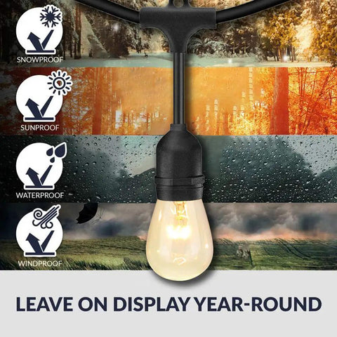 48 Foot Outdoor String Lights With 15 11W Dimmable Edison Vintage Bulbs Heavy Duty Commercial Grade Patio Garden Lighting In Weatherproof Conditions