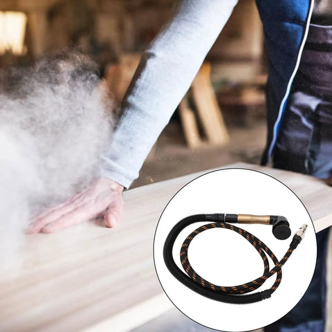 Kicked Up High Performance Pneumatic Pencil Die Grinder Pumping A Slick 23500 Rpm With A Bending Head For Precision Engraving Polishing Deburring And Chamfering Built For The Daily Grind tool hose attached to a wooden surface with dust during use.