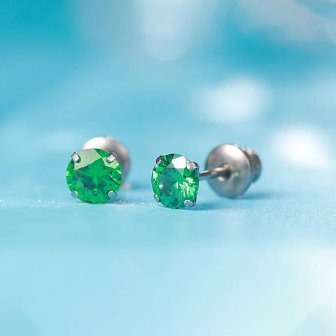 Snag Dope G23 Implant Grade Titanium Screw Back Earrings with green zirconia, 5mm size, designed for sensitive skin daily wear.