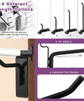 Image showing 20 Piece 4 Inch Heavy Duty Slatwall Hooks Kit For Garage Organization And Retail Display Slatwall Panel Hooks Gridwall And Pegboard Compatible Black Finish Durable Storage Hooks Set. Different hook length options displayed.