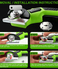 Cordless Electric Scissors For Cardboard And Paper Cutting Rechargeable Portable Handheld Power Tool showing installation instructions with color-coded steps.