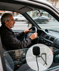 Driver using Universal Car Radio Microphone Replacement 3.5mm HD Voice Mic in vehicle interior with 9.84ft cable