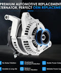 Premium 11240 Car Alternator Replacement For Dodge Ram 1500 09-10 Durango Grand Cherokee Commander Liberty 07-10 And Chrysler Aspen Direct Fit OEM-Equivalent High Output Beefed-Up Power 56029914A Compatible 11240N Series shown in side view on dark background.