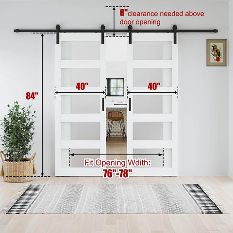 80 By 84 Inch Glass Barn Door Set With Sliding Hardware Kit For 76-78 Inch Openings Double 40 By 84 Panels Modern Farmhouse Style