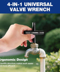 Heavy Duty 4 Way Water Key Set For Faucets And Meters From WORKPRO being used on outdoor spigot, shown in ergonomic design close-up.