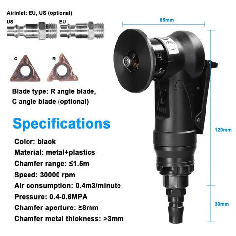 Heavy Duty Pneumatic Chamfering Machine Portable Angle Grinder Tool For Metal Wood Acrylic Steel Aluminum Copper Deburring beveling edge design specifications