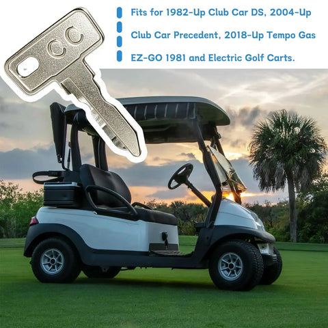 4 Pack Golf Cart Ignition Keys Replacement 1012505 for Club Car DS 1982 Up Precedent with Golf Cart in Background