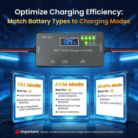 High Efficiency 12V 10A MPPT Solar Charge Controller with LCD Display and Type C USB Output featured with battery compatibility