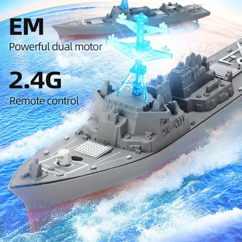 Remote Control Warship RC Battleship 2.4GHz Boat with dual motors on water showcasing Arleigh Burke Class Destroyer model