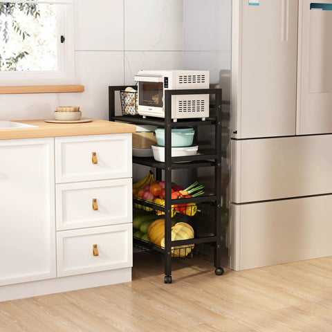 Rolling Metal Storage Cart With Removable Grid Basket And Locking Wheels For Kitchen Pantry And Home Organization