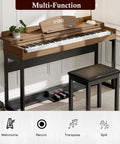 88 Key Digital Piano Keyboard With Metal Stand Full Size Electric Piano For Beginners And Adults Walnut Finish
