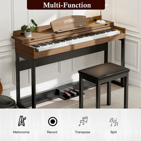88 Key Digital Piano Keyboard With Metal Stand Full Size Electric Piano For Beginners And Adults Walnut Finish