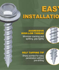 Heavy Duty Metal Roofing Screws Size 10 X 1-1/2 Inches With Sealed Rubber Washers 300 Count close-up image showing the screw design and sharp tip.