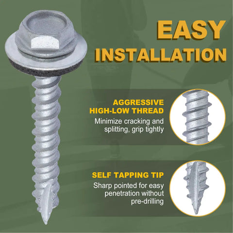 Kiss Those Rust Worries Goodbye Heavy Duty Metal Roofing Screws Number 10 X 1 Inch with aggressive thread design and self-tapping tip.