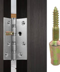 Heavy Duty Door Hinge Security Screws With Tamper Proof Zinc Metal Build To Lock Down Your Entryway Fast Includes Six Tough As Nails Anti Theft Safety Pins For Solid Door Reinforcement Projects - close-up of door hinge and security screw.